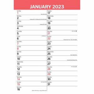 Red & Black Basic A3 Calendar 2023