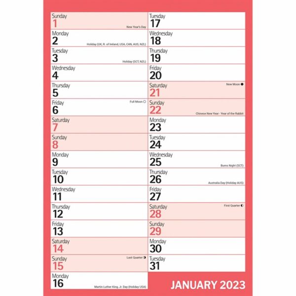 Red & Black Basics A4 Calendar 2023