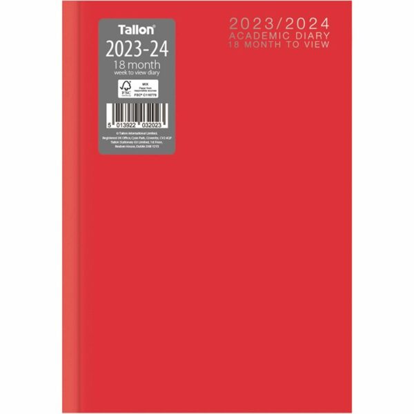 Red Classic Academic Week-To-View A5 Diary 2024