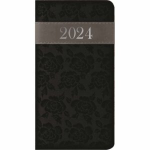 Black Embroidered Roses Slim Diary 2024