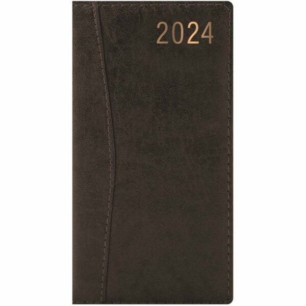 Black Stitched Leatherette Slim Diary 2024