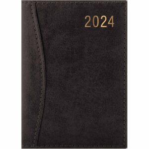 Black Textured Leatherette A5 Diary 2024