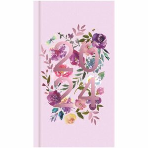 Pink Vintage Floral Slim Diary 2024